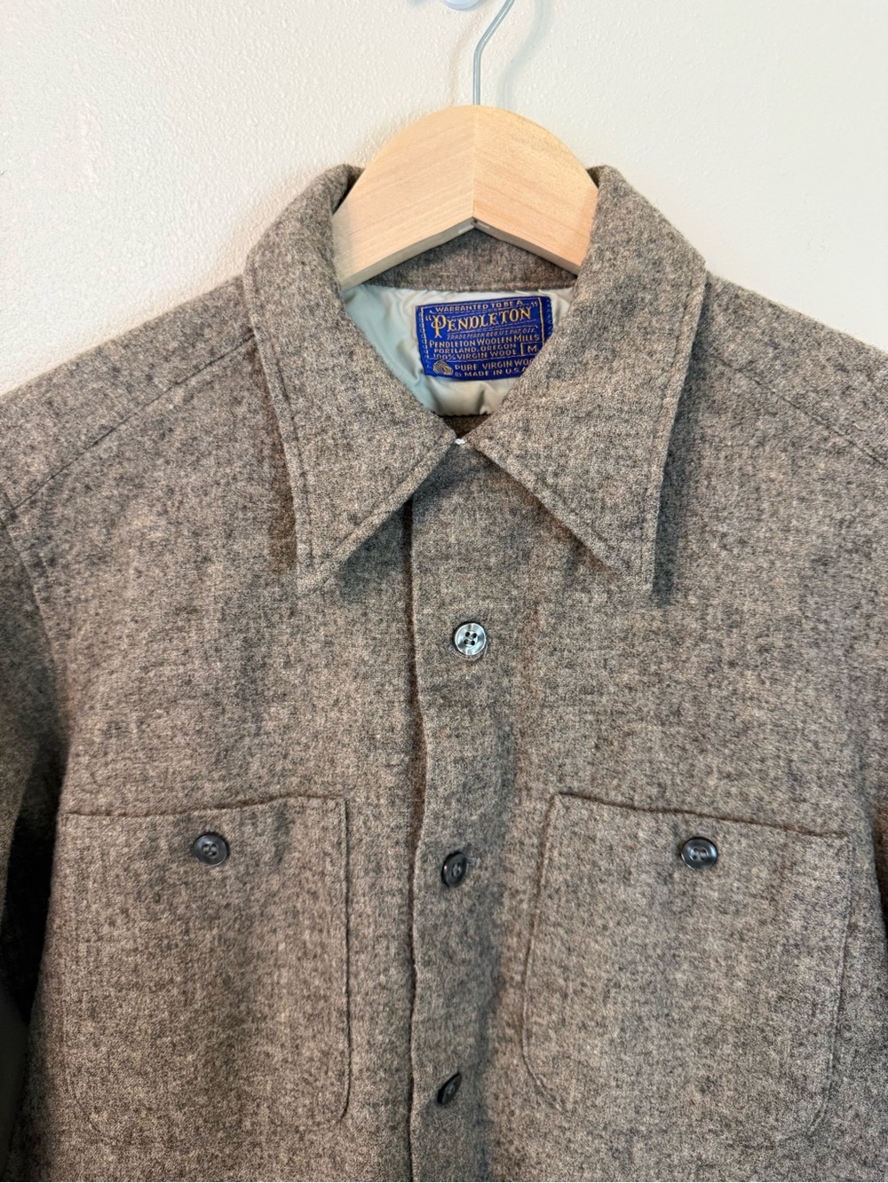 Vintage 60s 70s Pendleton Solid Wool Board Shirt Loop Collar USA M - Picture 3 of 12
